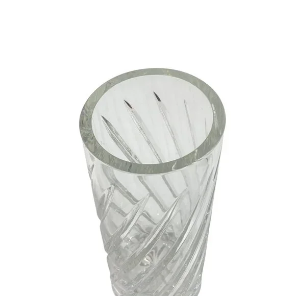 Vintage Crystal Clear Cut Glass Flower Vase Swirl Design Starburst Base Heavy - Picture 3 of 10